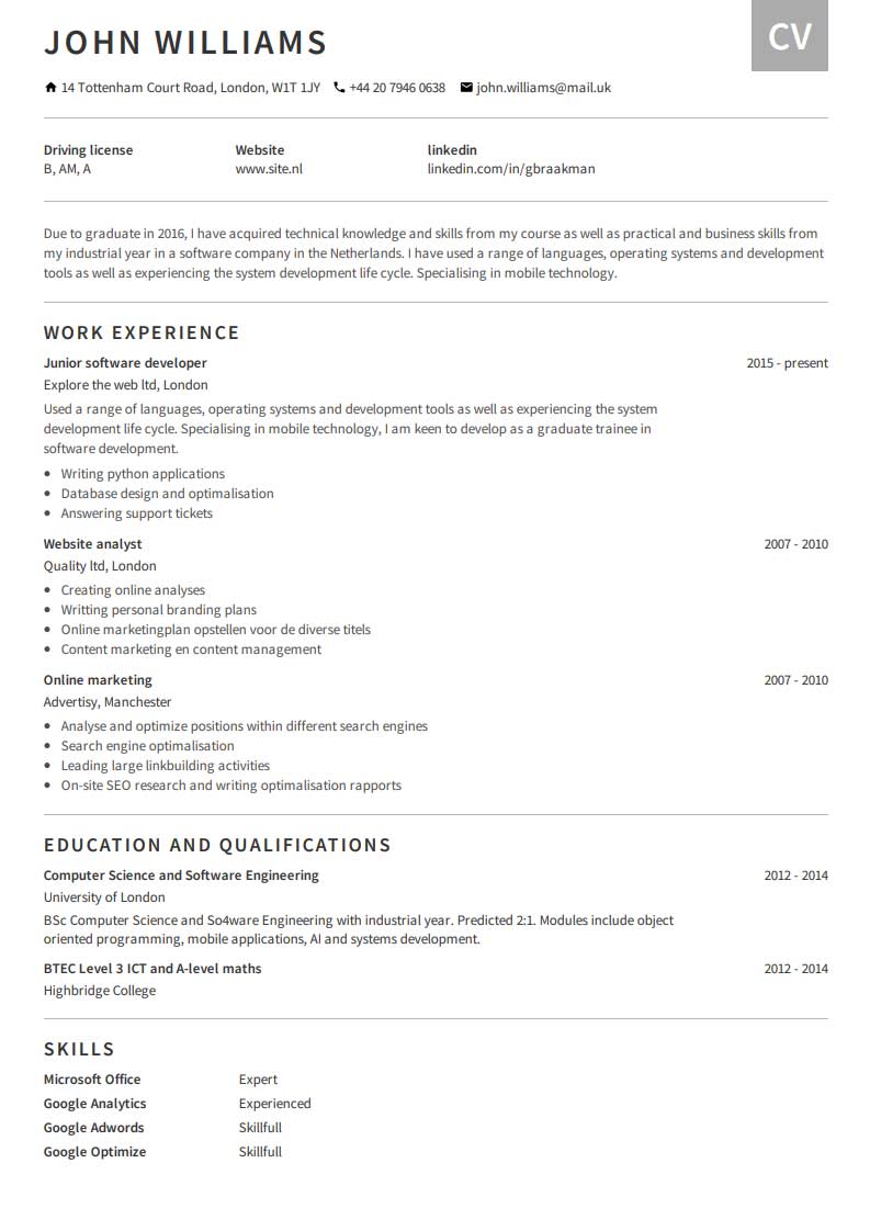 Besplatan primjer CV-a Besplatan primjer CV-a